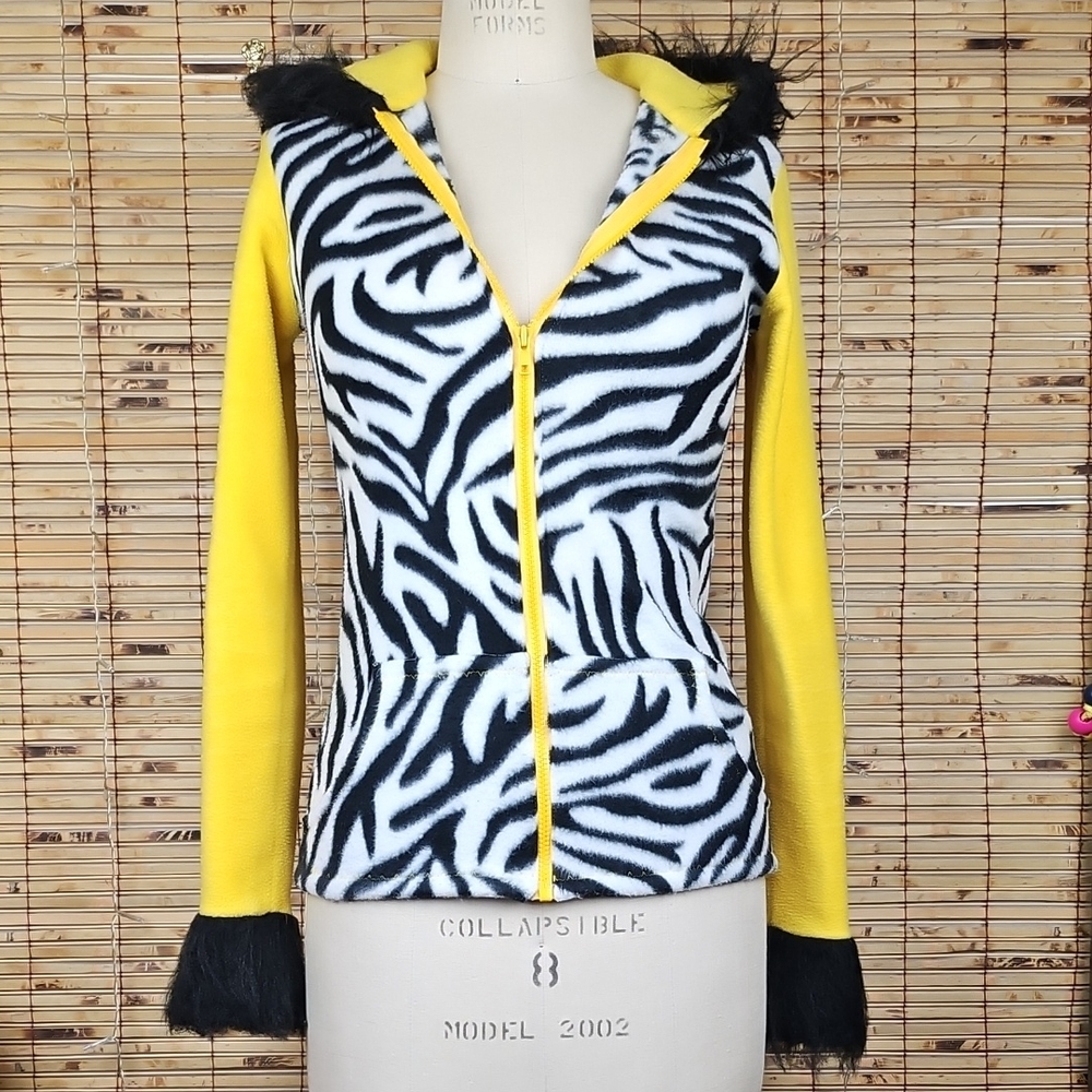 Super Cool Zebra Print Fleece Jacket with Yellow And Fur By Catatonic Clothing